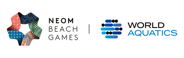 NEOM Beach Games logo and World Aquatics logo