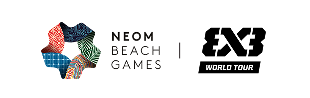 NEOM Beach Games logo and FIBA World Tour logo