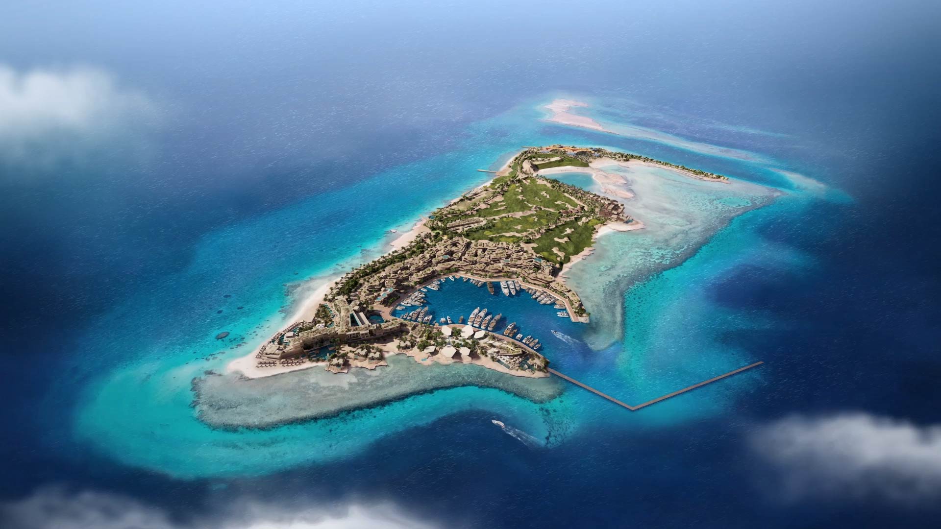منظر جوي لسندالة: جزيرة فاخرة في البحر الأحمر